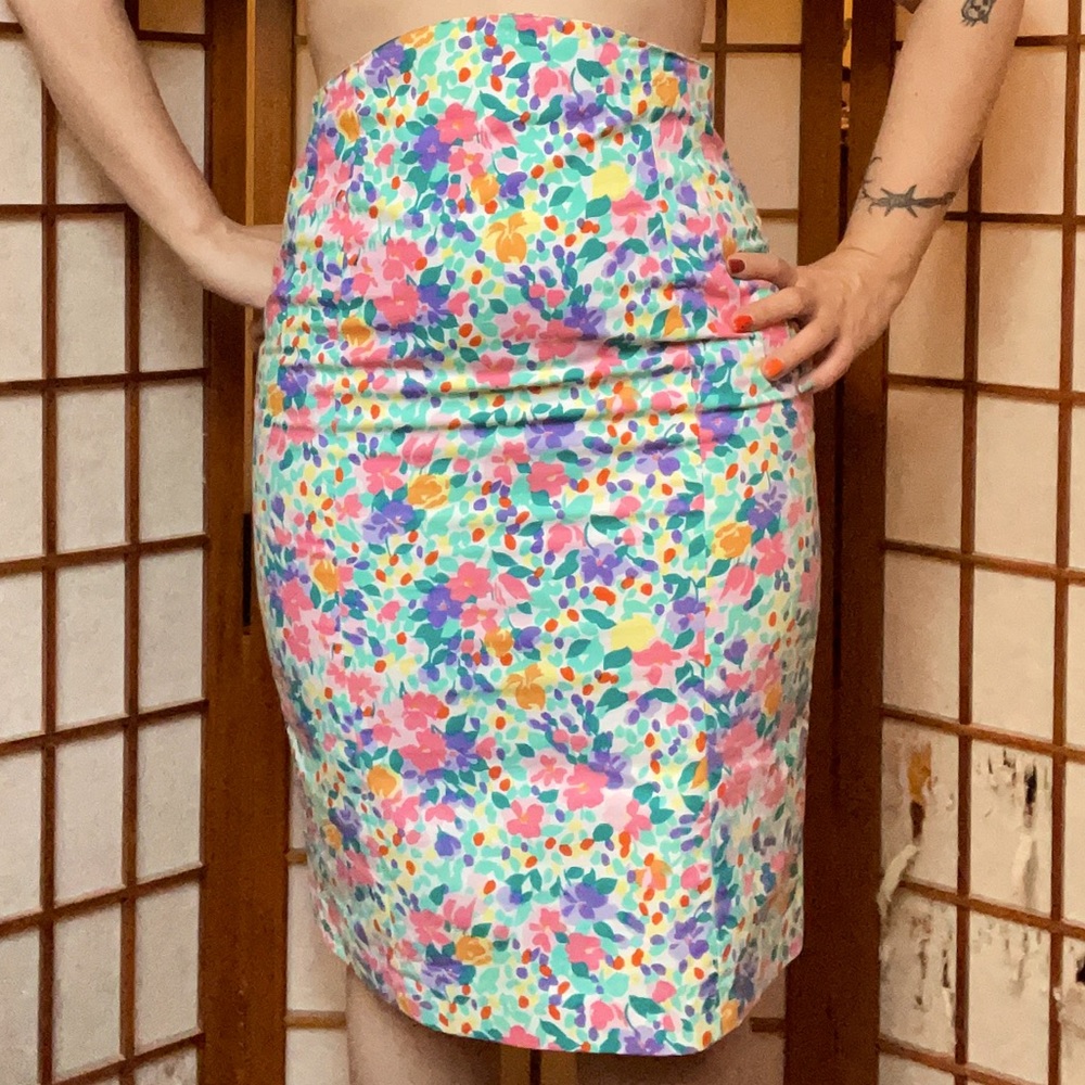Vintage 80s Floral High Waist Pencil Skirt